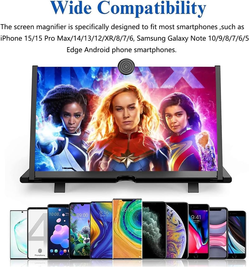 Fopudy 16" Screen Magnifier for Mobile Phone,3D HD Cell Phone Magnifying Projector Screen Enlarger for Movies, Videos, and Gaming,Foldable Phone Stand with Screen Amplifier,Supports All Smartphones (Black) - Image 3